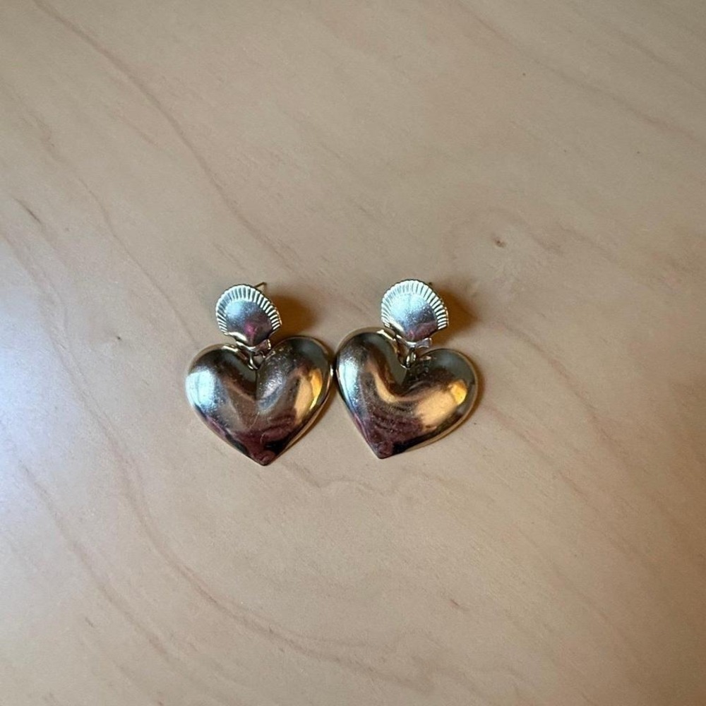 Statement Gold Heart Drop Earrings • Romantic Coastal Vintage Chic